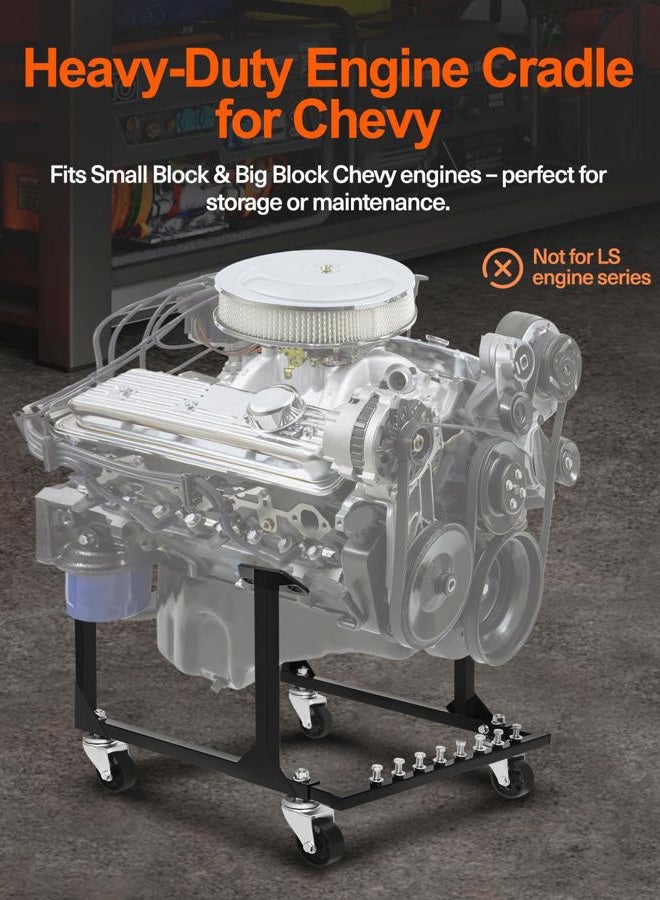 JY PERFORMANCE Rolling Engine Cradle Stand with Wheels Compatible with Chevy Small Block and Big Block, Heavy Duty Steel Engine Cradle, 750 LBS Capacity - Image 3
