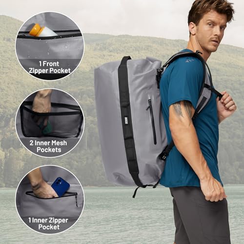 MIER Large Waterproof Duffel Bag Rolltop Dry Backpack Duffle Bags for Kayaking, Rafting, Boating, Swimming, Camping, Travel, Gym, Beach, 80L, Gray - Image 3