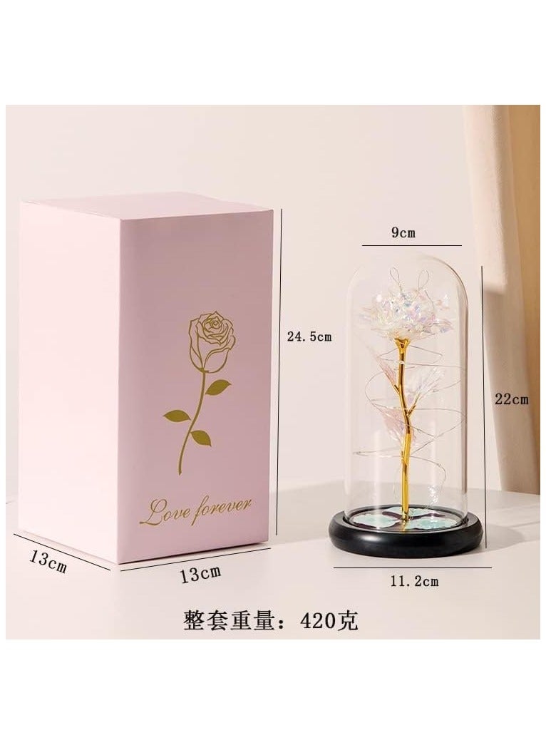 GT-Wheel Galaxy Rose Flower Gift Colorful Artificial Rose Forever in Glass Dome For Wedding Anniversary Birthday  - Image 5