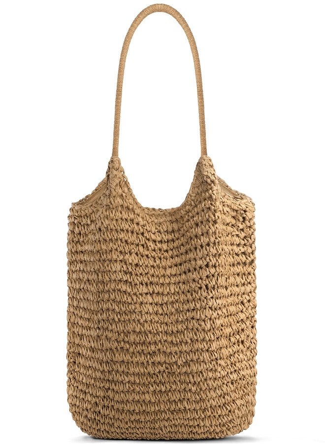 NEWROGENG Straw Purses for Women 2025, Large Beach Bag Summer Beach Tote Hand Woven Purse Shoulder Handbags for Vacation, Khaki - Image 1
