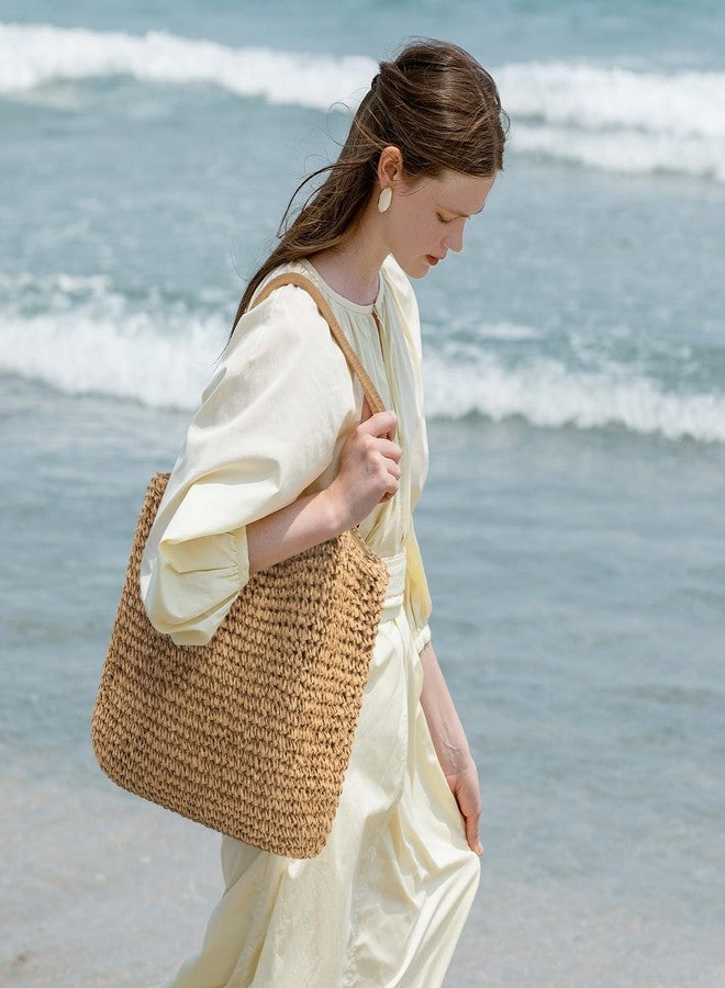 NEWROGENG Straw Purses for Women 2025, Large Beach Bag Summer Beach Tote Hand Woven Purse Shoulder Handbags for Vacation, Khaki - Image 3