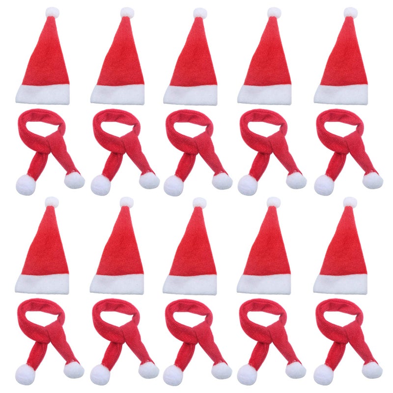 LOOGI Mini Santa Hat and Santa Scarf for Crafts Doll Christmas Decor Wine Bottle Cover 10Pcs - Image 1