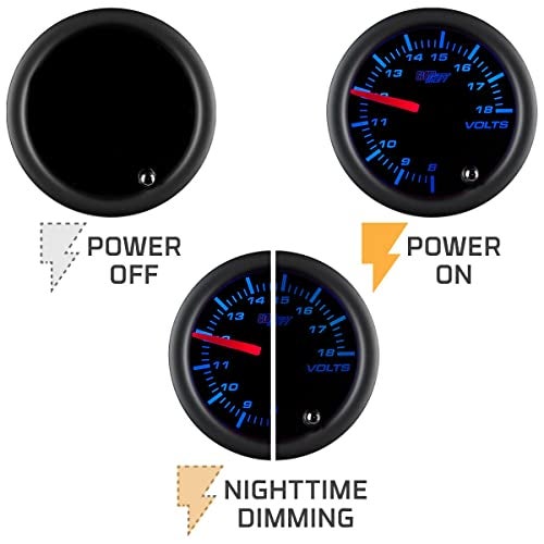 GLOWSHIFT عداد فولتوميتر غلو شيفت الملون 7 ألوان - نطاق الفولتية 8-18 فولت - يشمل الأسلاك - عرض متعدد الألوان - قرص أسود - عدسة مدخنة - 2-1/16" 52 مم - Image 5