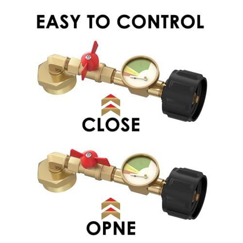 NQN Upgrade QCC1 Propane Refill Elbow Adapter with Propane Tank Gauge 90 Degree Propane Refill Pressure Adapter with ON/Off Control Valve for Camping Grill 1LB Bottle Refilled Gas from 5~40 LBS Cylinder - Image 3