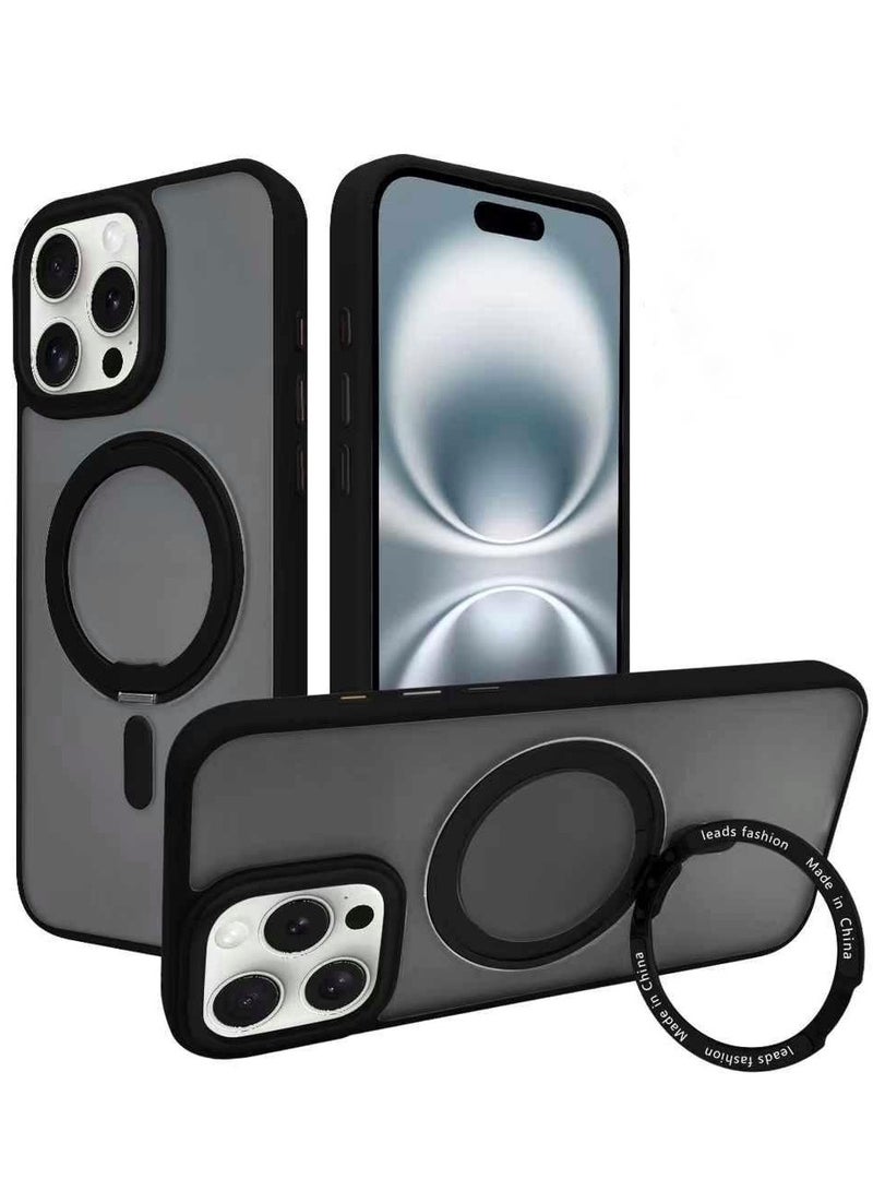 امبريلا ايفون 16 برو ماكس غطاء MagSafe مع حامل مغناطيسي غير مرئي، 【حماية ضد الصدمات بمعايير عسكرية】غطاء هاتف خلفي غير لامع مع حامل مغناطيسي لجهاز أيفون 16 برو ماكس اسود - Image 1
