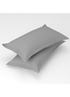 Homefab India Homefab India 2 Piece Satin Stripe Glace Cotton Pillow Covers - Silver  - Image 1
