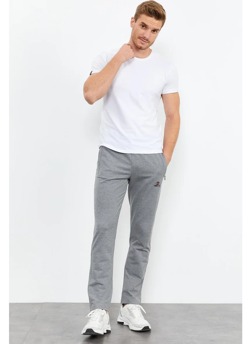 Tommy Life Gray Melange Men's Zipper Pocket Slim Fit Classic Leg Tracksuit Bottom-84669