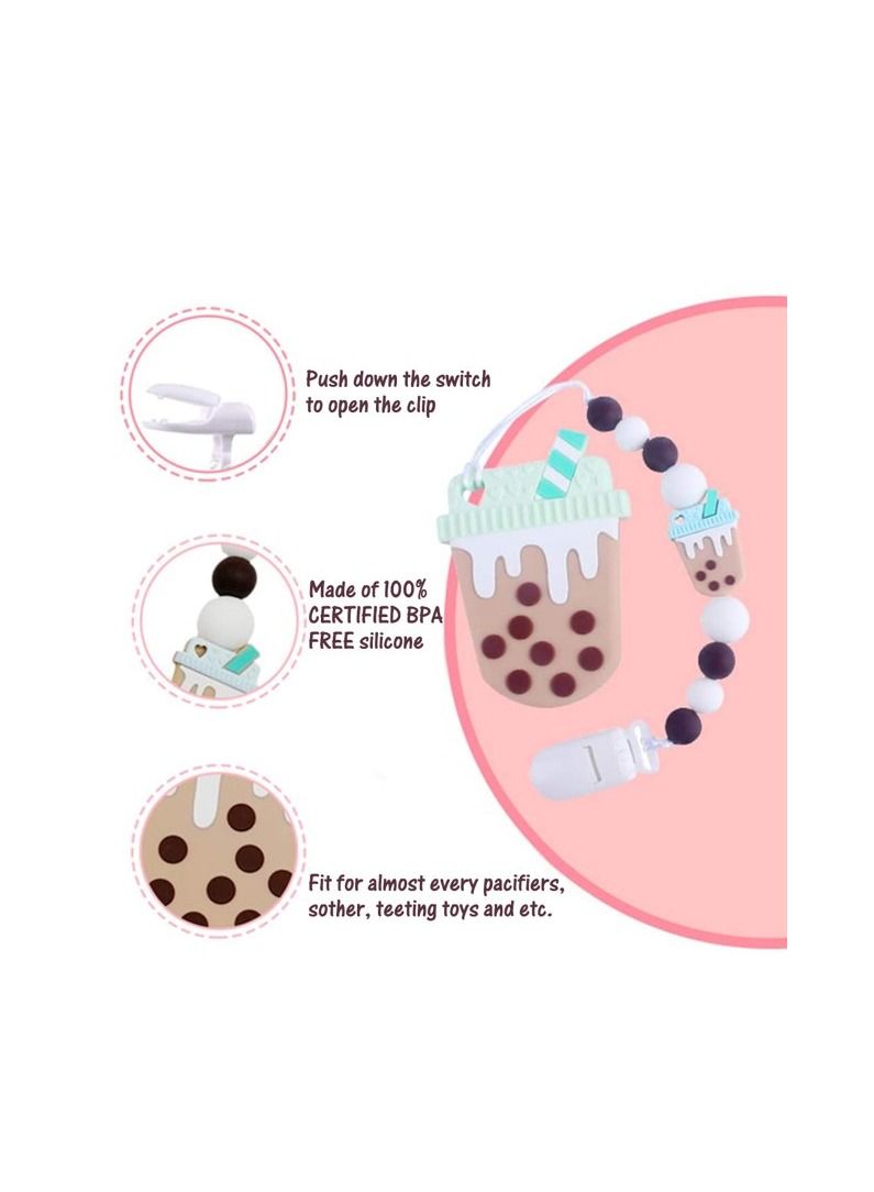 أميرتير ألعاب تسنين الأطفال ، عضاضة شاي حليب من السيليكون مع مشبك مصاصة للفريزر الطبيعي خالية من مادة BPA ، وتخفيف آلام التسنين ، أفضل هدايا استحمام لحديثي الولادة للأولاد أو البنات العصريين - Image 3