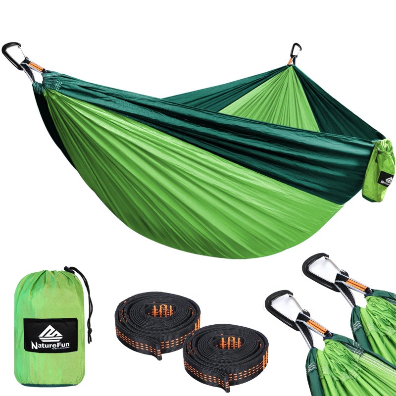 NATUREFUN Ultra-Light Travel Camping Hammock | 300kg Load Capacity,(300x200cm) Breathable,Quick-Drying Parachute Nylon | 2 x Premium Carabiners,2 x Nylon Slings Included | for Outdoor Indoor Garden - Image 1