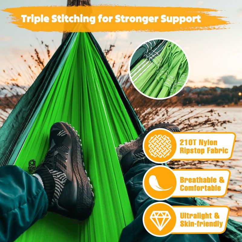 NATUREFUN Ultra-Light Travel Camping Hammock | 300kg Load Capacity,(300x200cm) Breathable,Quick-Drying Parachute Nylon | 2 x Premium Carabiners,2 x Nylon Slings Included | for Outdoor Indoor Garden - Image 4