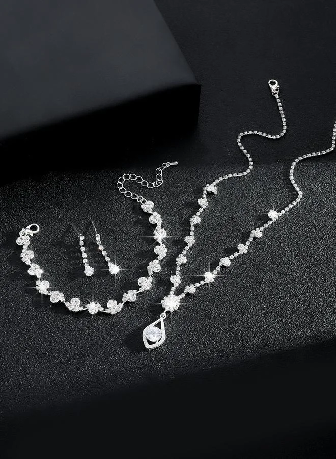 Take Two Take Two Embellished Rhinestone Necklace, Earrings and Bracelet Set