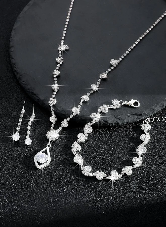 Take Two Take Two Embellished Rhinestone Necklace, Earrings and Bracelet Set