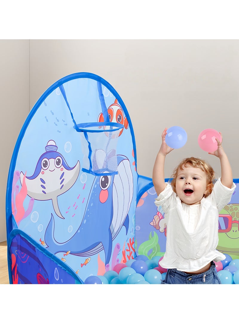 Foldable Play Tent,Ocean Ball Pit Pool For Kids, Ocean World Children's Ball Pool with shooting hoop, Pop Up Play Tent ,Six sides are cloth more reinforced(Ocean World ) - Image 2