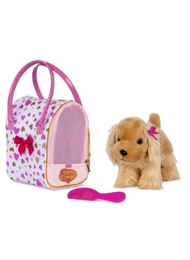Pucci Pups Pucci Pups - Gold & Pink Heart Print Glam Bag w/Cocker Spaniel, 8 inches  - Image 1