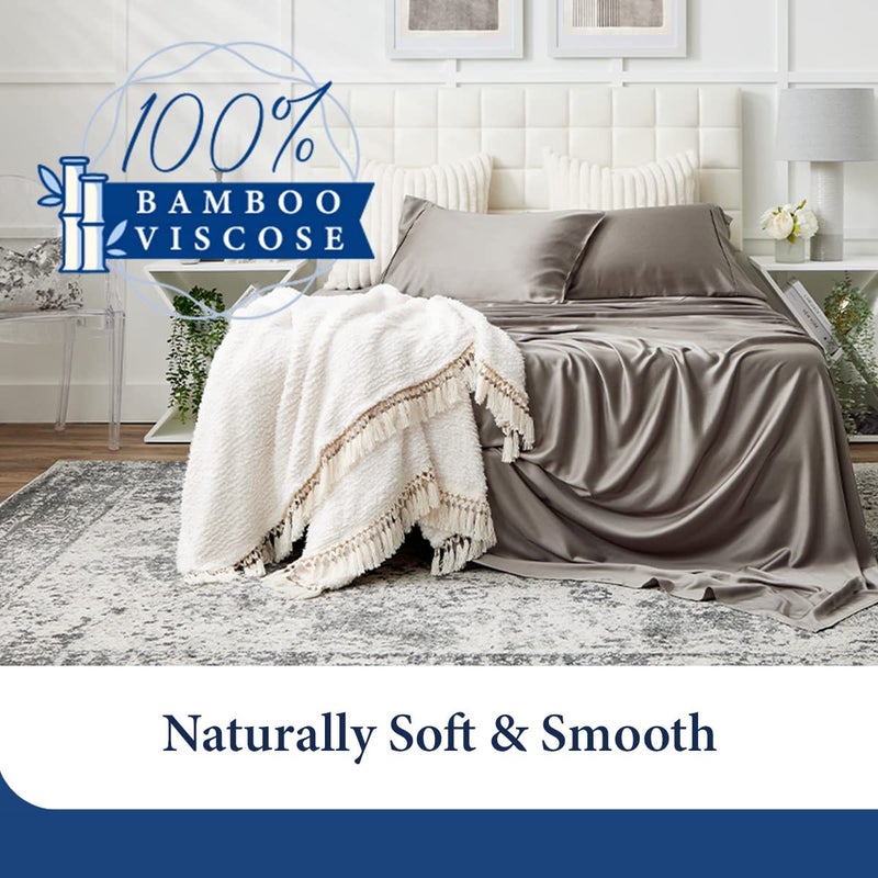 Cosy House Collection 100% Rayon Derived from Bamboo Bed Sheet Set - Cooling  Breathable  Silky Soft 4-Piece Deep Pocket Bedding Set (Queen  White)