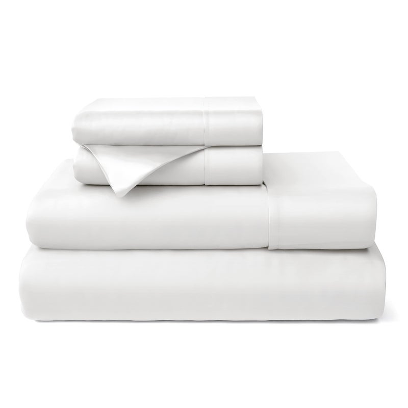 Cosy House Collection 100% Rayon Derived from Bamboo Bed Sheet Set - Cooling  Breathable  Silky Soft 4-Piece Deep Pocket Bedding Set (Queen  White)
