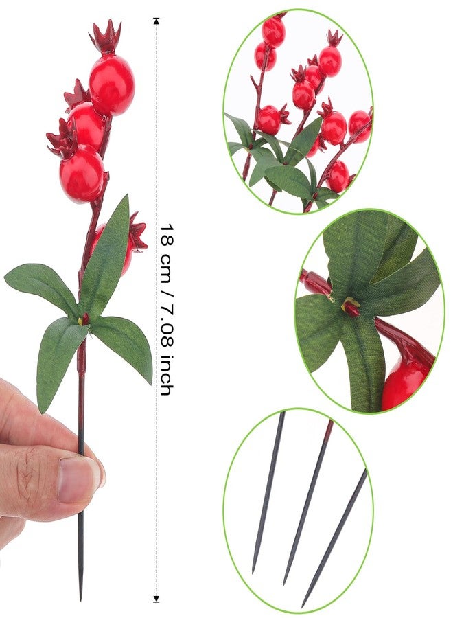 Quancru 10pcs Realistic Mini Fake Pomegranate Branches Artificial Christmas Holly Berry Stem DIY Decoration Vase Bouquet Home Wedding Party - Image 2