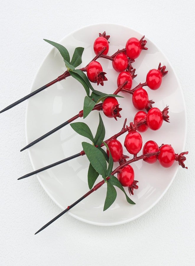 Quancru 10pcs Realistic Mini Fake Pomegranate Branches Artificial Christmas Holly Berry Stem DIY Decoration Vase Bouquet Home Wedding Party - Image 5