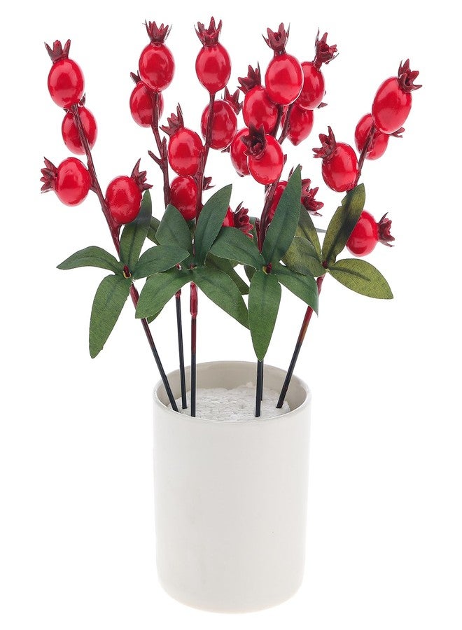 Quancru 10pcs Realistic Mini Fake Pomegranate Branches Artificial Christmas Holly Berry Stem DIY Decoration Vase Bouquet Home Wedding Party - Image 4