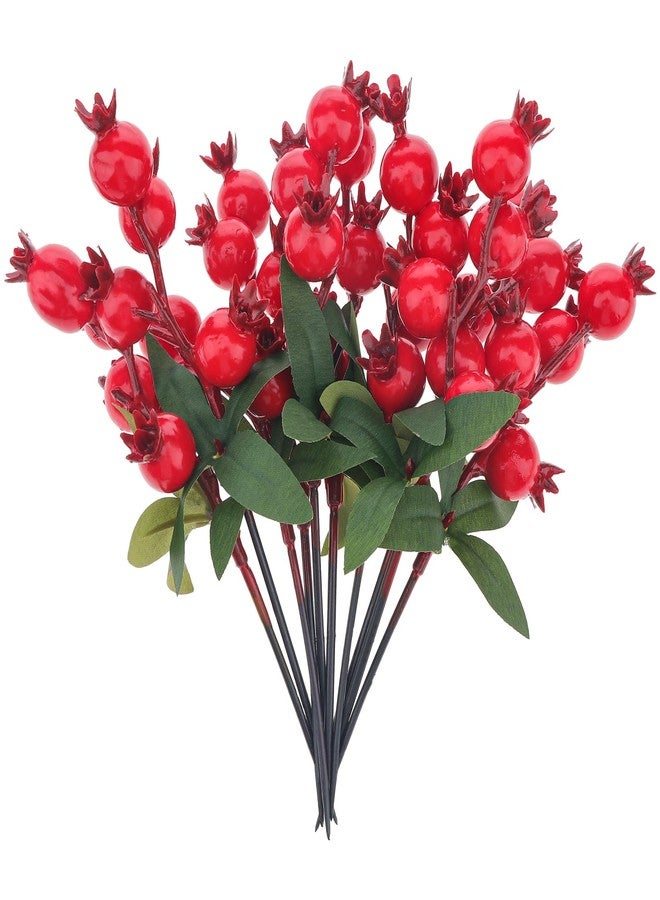 Quancru 10pcs Realistic Mini Fake Pomegranate Branches Artificial Christmas Holly Berry Stem DIY Decoration Vase Bouquet Home Wedding Party - Image 1