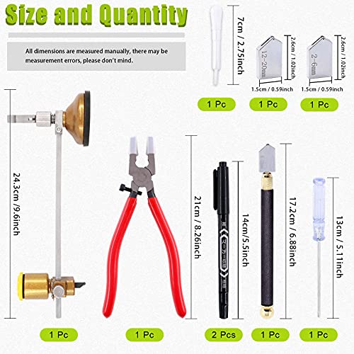 Keadic Glass Cutting Tool Set Contains Glass Running Pliers, 2mm-20mm Oil Feed Carbide Tip with 3 Bonus Blades, Calibrated Portable Circular Glass Cutter for Mirrors Windows Mosaic Stained Glass - Image 2