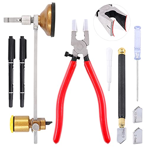 Keadic Glass Cutting Tool Set Contains Glass Running Pliers, 2mm-20mm Oil Feed Carbide Tip with 3 Bonus Blades, Calibrated Portable Circular Glass Cutter for Mirrors Windows Mosaic Stained Glass - Image 1