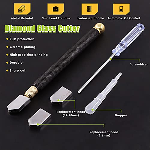 Keadic Glass Cutting Tool Set Contains Glass Running Pliers, 2mm-20mm Oil Feed Carbide Tip with 3 Bonus Blades, Calibrated Portable Circular Glass Cutter for Mirrors Windows Mosaic Stained Glass - Image 4