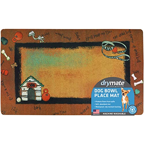 Drymate Dog Bowl Placemat Pet Food Feeding Mat Absorbent Fabric Waterproof Backing SlipResistant Machine WashableDurable USA Made 12 x 20 Rust Stripe Border - Image 1