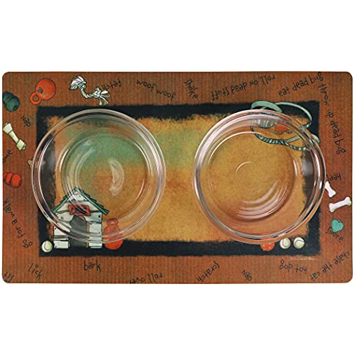 Drymate Dog Bowl Placemat Pet Food Feeding Mat Absorbent Fabric Waterproof Backing SlipResistant Machine WashableDurable USA Made 12 x 20 Rust Stripe Border - Image 3