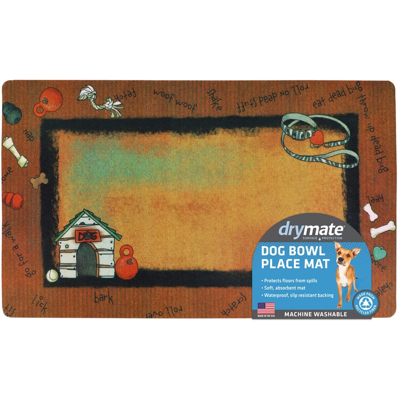 Drymate Dog Bowl Placemat Pet Food Feeding Mat Absorbent Fabric Waterproof Backing SlipResistant Machine WashableDurable USA Made 12 x 20 Rust Stripe Border - Image 2