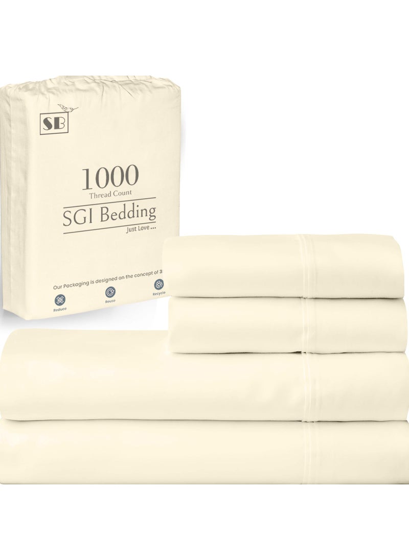 SGI bedding SGI 1000 Thread Count Egyptian Cotton King Sheet Set  Ultra Soft Deep Pocket 15 Fitted Breathable  HotelQualityLuxury 4Piece Premium Bedding Set for Crisp Durable Comfort  Cream 