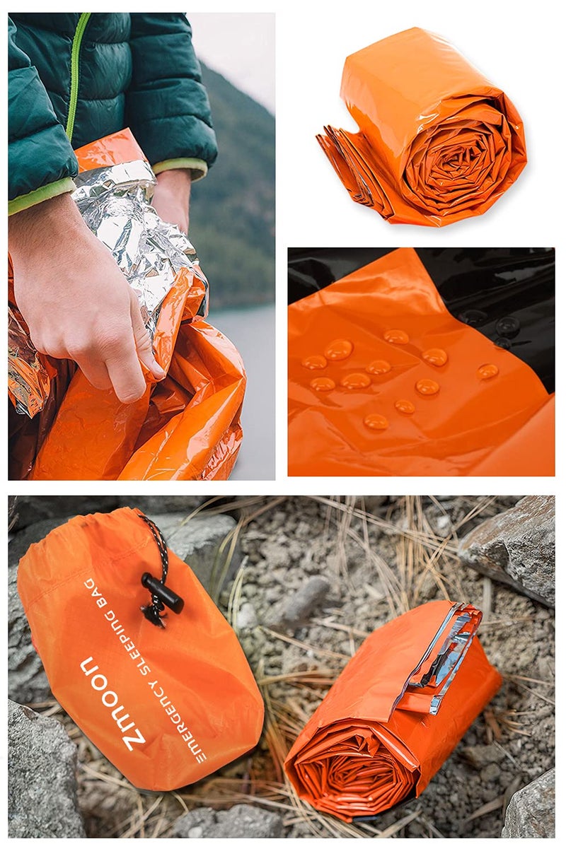 Zmoon Emergency Sleeping Bag 2 Pack Lightweight Survival Thermal Bivy Sack Portable Blanket for Camping, Hiking, Outdoor, Activities (Orange) - Image 5