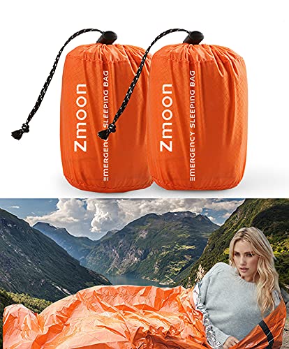 Zmoon Emergency Sleeping Bag 2 Pack Lightweight Survival Thermal Bivy Sack Portable Blanket for Camping, Hiking, Outdoor, Activities (Orange) - Image 1