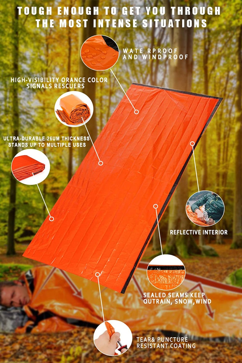 Zmoon Emergency Sleeping Bag 2 Pack Lightweight Survival Thermal Bivy Sack Portable Blanket for Camping, Hiking, Outdoor, Activities (Orange) - Image 2