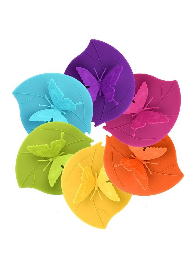 ME.FAN Silicone Cup Lids - Creative Butterfly Mug Cover From - Anti-dust Airtight Seal Silicone Drink Cup Lids - Hot Cup Lids 6 Set In Bright Colors - Image 1