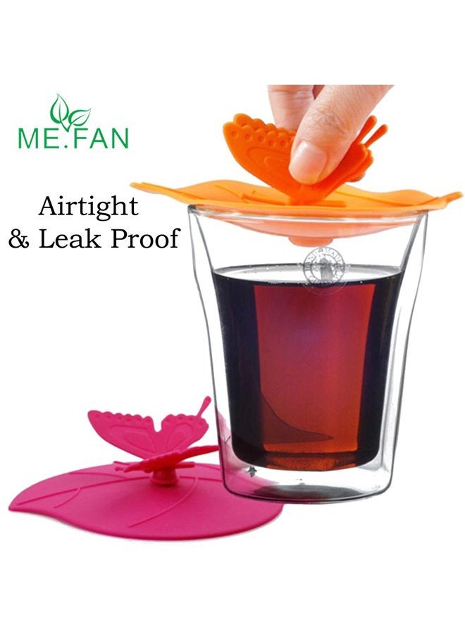 ME.FAN Silicone Cup Lids - Creative Butterfly Mug Cover From - Anti-dust Airtight Seal Silicone Drink Cup Lids - Hot Cup Lids 6 Set In Bright Colors - Image 5