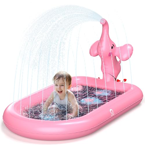 QPAU Splash Pads for Toddlers 13 Pink Elephant Toy Splash Pad for Kids Outdoor Play Mat for Babies Inflatable Sprinkler Pool for Birthday Girl Gifts 1 Year Old Girl - Image 1