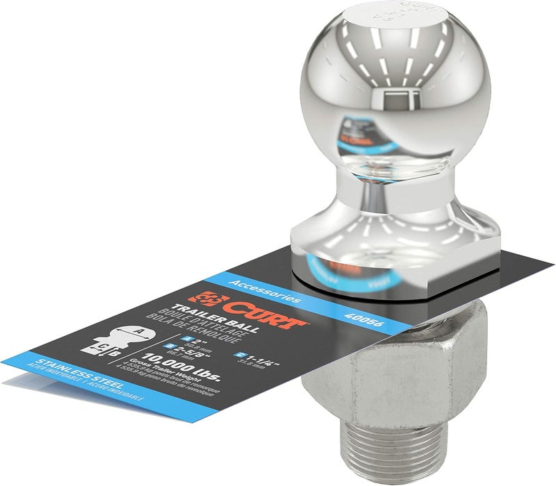 Curt 40056 Stainless Steel Trailer Hitch Ball, 10,000 lbs, 2-Inch Diameter, 1-1/4 x 2-5/8-Inch Shank, Metallic - Image 3