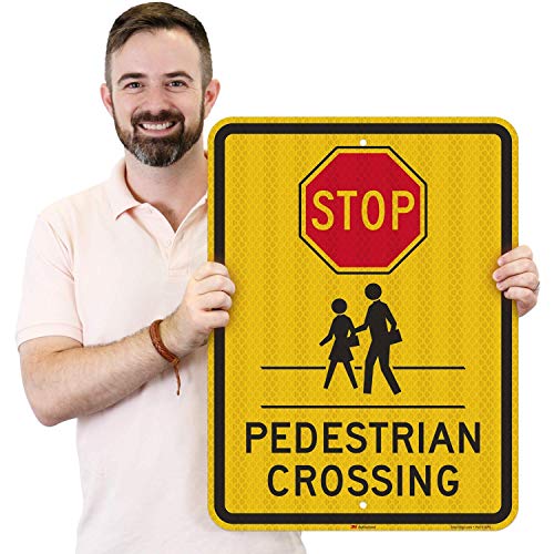 SmartSign "Stop - Pedestrian Crossing" Sign | 18" x 24" 3M High Intensity Grade Reflective Aluminum - Image 2