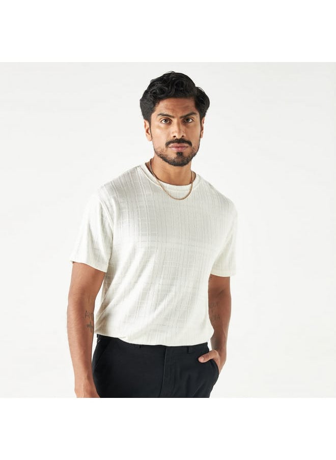 Iconic Iconic Textured T-shirt with Crew Neck and Short Sleeves  - Image 1