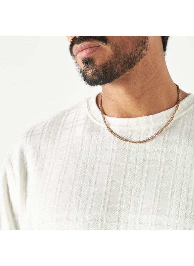 Iconic Iconic Textured T-shirt with Crew Neck and Short Sleeves  - Image 4