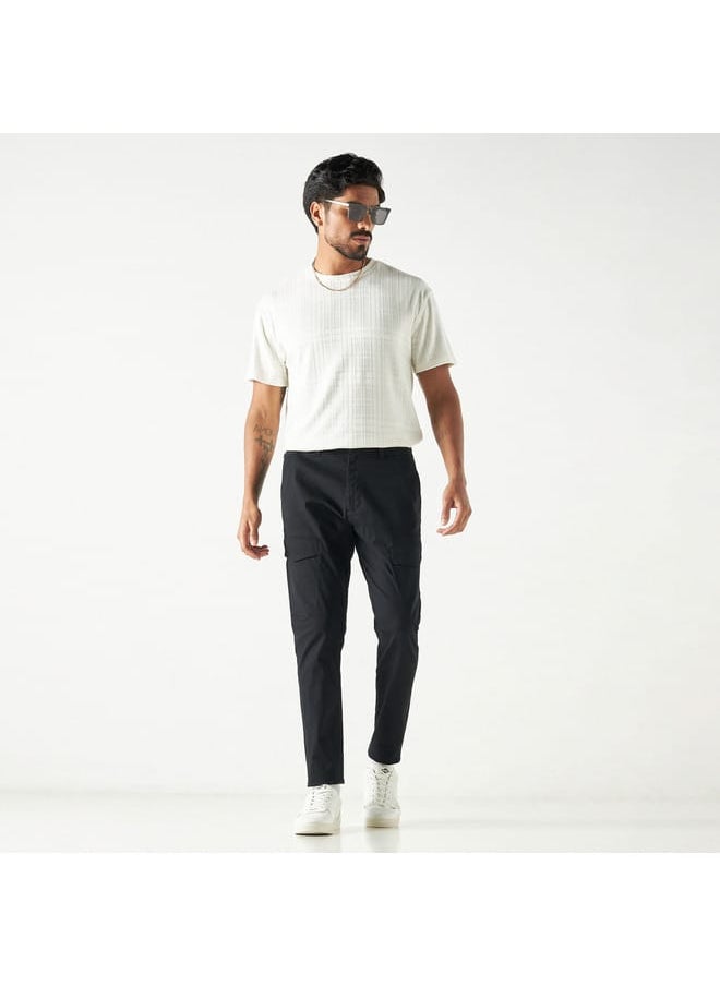 Iconic Iconic Textured T-shirt with Crew Neck and Short Sleeves  - Image 2