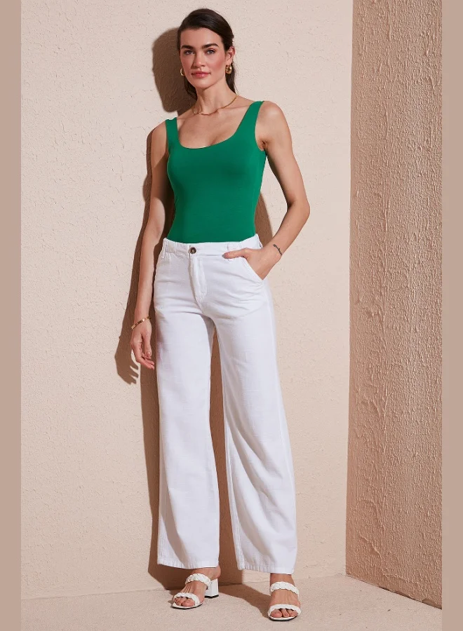 ليلا بنطلون نسائي واسع الساق بخصر عالٍ وقصة قياسية من قطن ليلا