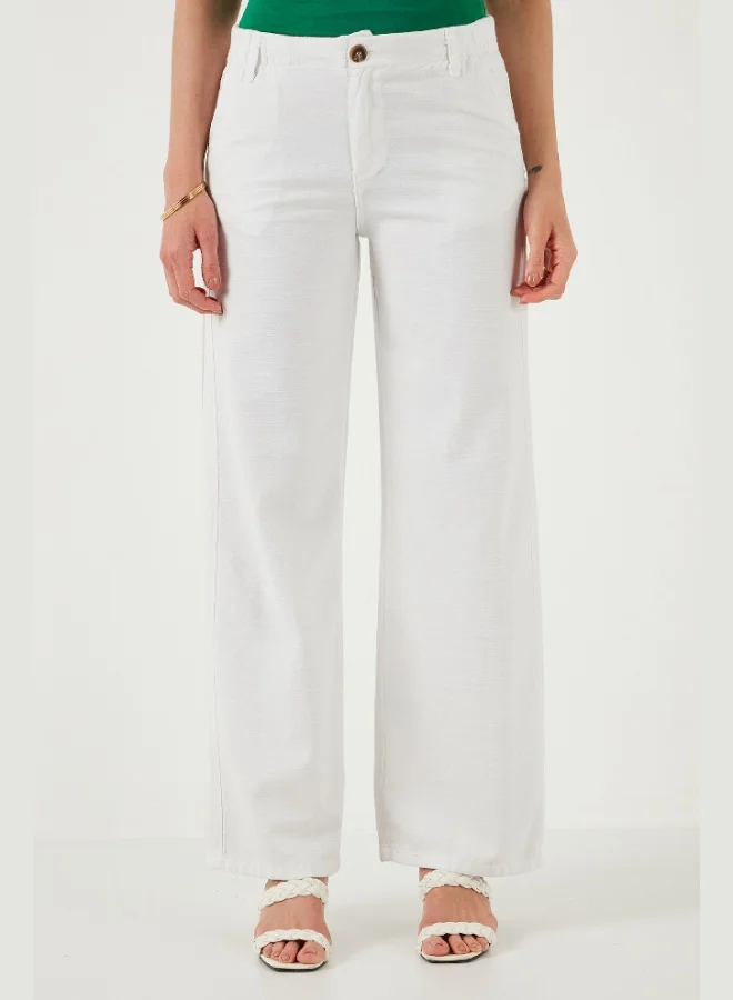 ليلا بنطلون نسائي واسع الساق بخصر عالٍ وقصة قياسية من قطن ليلا