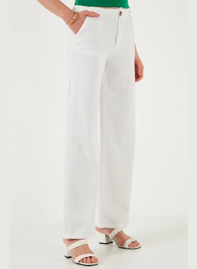 Lela  Lela Cotton Standard Fit High Waist Wide Leg Trousers Women's Pants 668YP5193 for Women | Best Price UAE