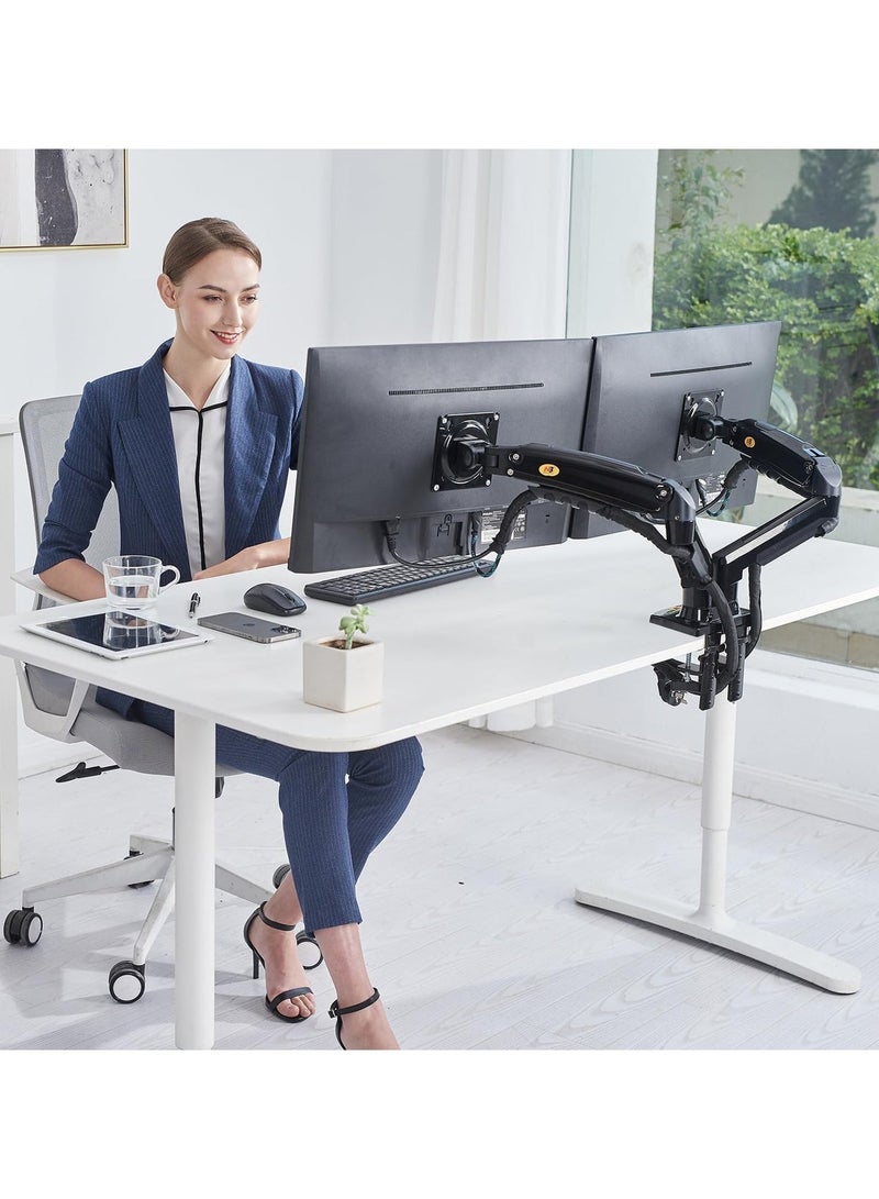 ان بي ايرجونوميك حامل مكتب مزدوج للشاشات من NB ERGONOMIC – ذراع نابض غازي لشاشات 17''–27'' – دوران وميل وتدوير بحركة كاملة – سعة تحميل 4.4–19.8 رطل لكل شاشة – ذراع مراقبة حاسوب موفر للمساحة – متوافق مع VESA 75/100، F160 - Image 2