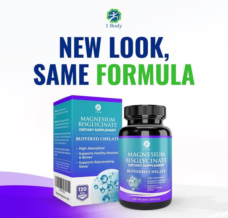 1 Body Magnesium Bisglycinate Supplement, 44 mg Pure Chelated Formula, 120 Capsules, Maximum Absorption, Muscle Cramp Relief - Image 4