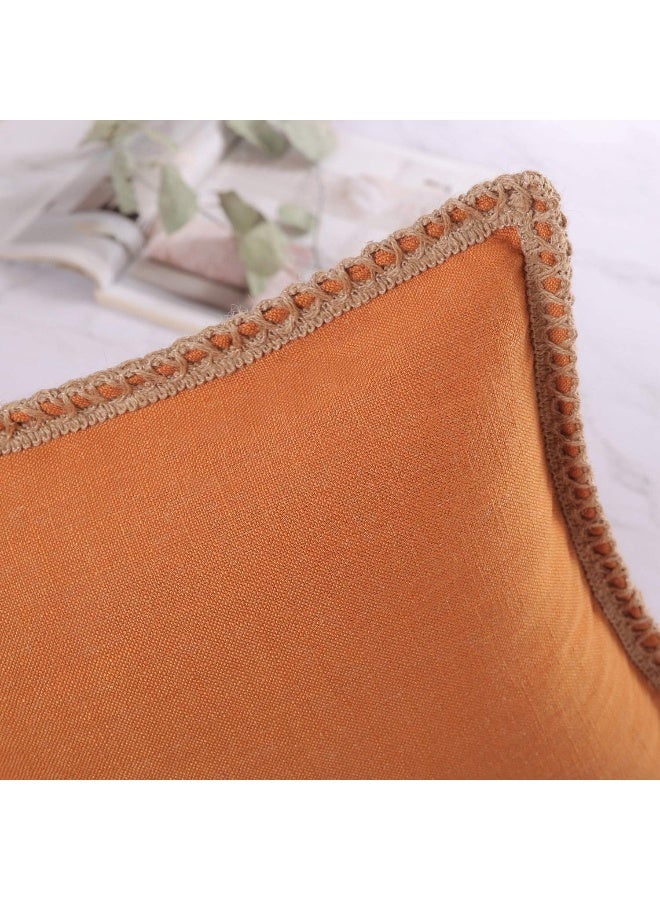 Phantoscope Pack of 2 Farmhouse Decorative Solid Throw Decorative Pillow Cover Burlap Linen Trimmed Tailored Edges Orange 20 x 20 inches 50 x 50 cm - Image 4