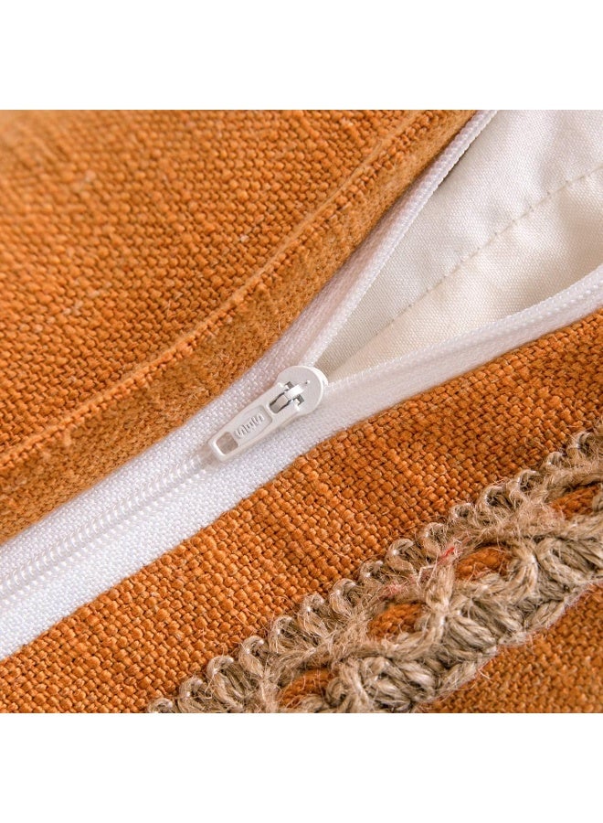 Phantoscope Pack of 2 Farmhouse Decorative Solid Throw Decorative Pillow Cover Burlap Linen Trimmed Tailored Edges Orange 20 x 20 inches 50 x 50 cm - Image 2