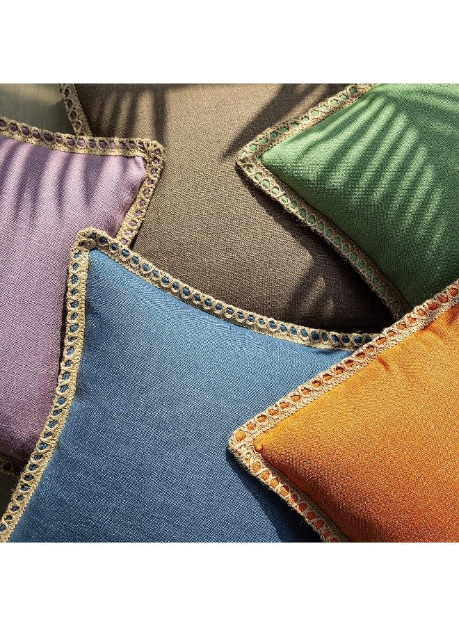 Phantoscope Pack of 2 Farmhouse Decorative Solid Throw Decorative Pillow Cover Burlap Linen Trimmed Tailored Edges Orange 20 x 20 inches 50 x 50 cm - Image 5